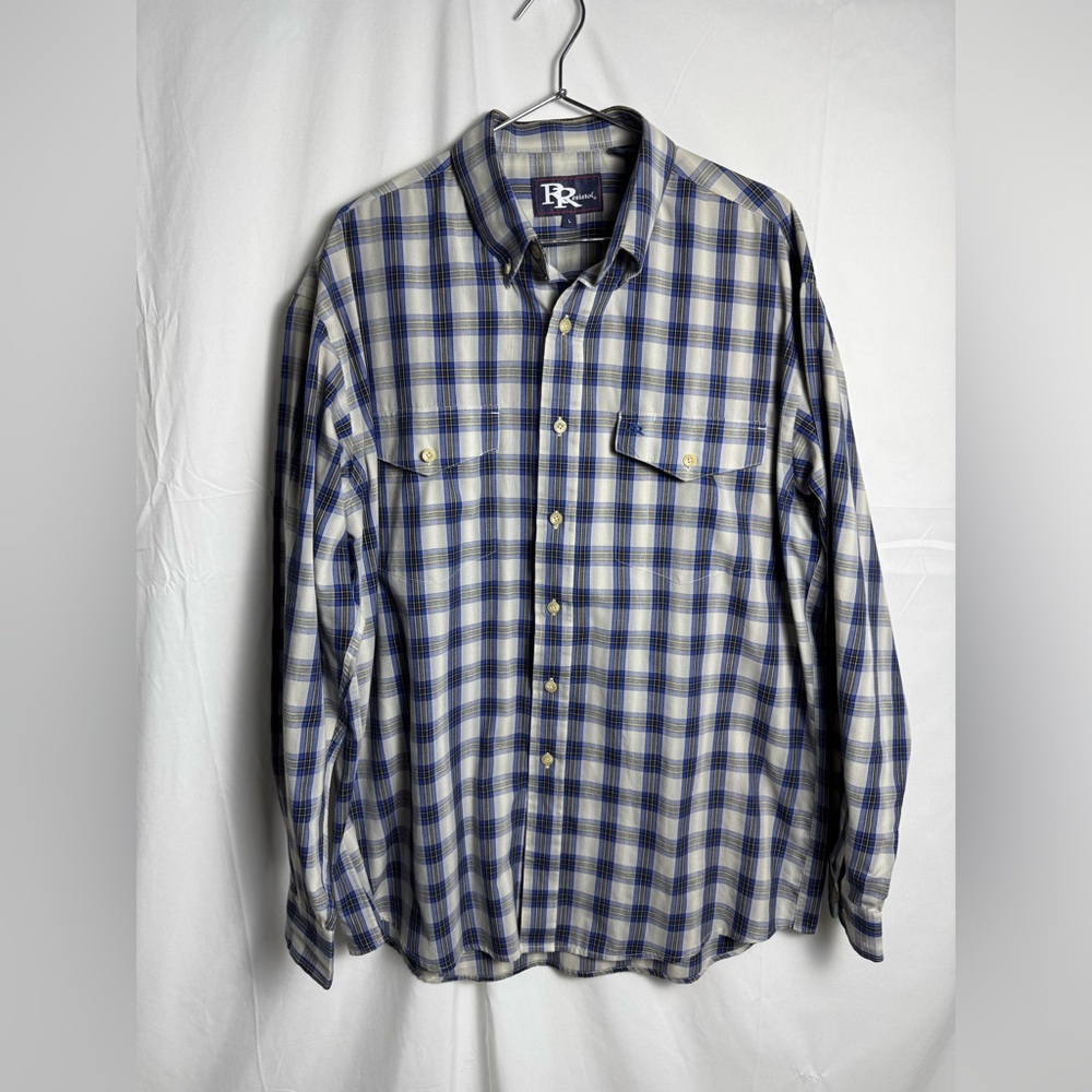 Resistol Double R Large Gray Blue Plaid Button Down Shirt